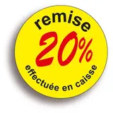 Pastille adhésive 'remise -20%' rond ø 50 mm, Jaune fluo - Sticker promo - Lot de 500