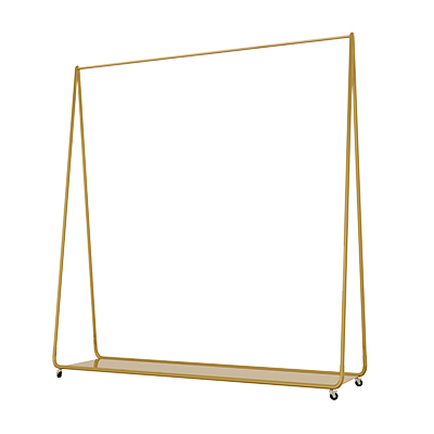 Portant vêtement droit fixe en métal doré 150 x 160 cm avec roulettes et tablette basse