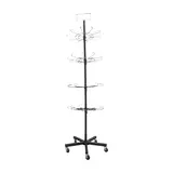 Présentoir tourniquet rotatif métal noir 4 étages 185cm – Support boutique sur roulettes