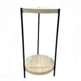 Table de présentation 2 plateaux effet travertin ø 41,5 x H 80 cm – Table d’appoint 2 plateaux bois et métal