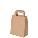 Sac papier kraft brun poignées plates extérieures 18+8x22 cm - Sac papier kraft - Paquet de 250