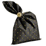 Pochette cadeau métallisée noire pois or Amore 35 x 50 cm - Sachet cadeau noir/or - Lot de 50