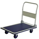 Chariot plateforme 90 x 60 x 87 cm plateau antidérapant 200kg - Chariot de manutention - Blanc / Bleu