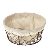 Corbeille métal ronde marron avec tissu beige ø 19 x 8,5 cm
