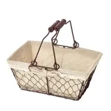 Panier métal rectangulaire marron tissu beige avec 2 anses 25 x 17 x 11 cm