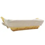 Corbeille osier rectangulaire avec tissu beige et poignées bois 30 x 23 x 8 cm - Panier osier rectangulaire avec tissu et poignées