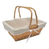 Panier en osier avec double anses et tissu beige 35 x 27 x 13 cm