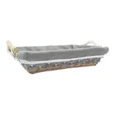 Corbeille osier rectangulaire avec tissu gris et poignées bois 38 x 27 x 8 cm - Panier osier rectangulaire avec tissu et poignées