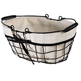 Panier métal ovale noir tissu blanc avec 2 anses 30 x 20 x 13 cm