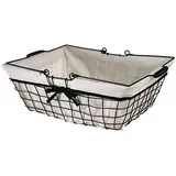 Panier métal rectangulaire noir tissu blanc avec 2 anses 39 x 25 x 15 cm