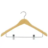 Cintre à pinces bois naturel antidérapant avec barre et encoches 44,5 cm - Cintre jupe - Cintre pantalon - Lot de 3