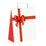 Sac cadeau blanc noeud rouge poignées plates 27 x 12 x 37 cm - Sac cadeau papier - Lot de 50