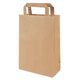 Sacs papier kraft brun poignées plates 22+12x28 cm - Sac papier kraft - Paquet de 50