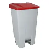 Poubelle à pédale 80 L plastique - Gris avec couvercle rouge