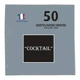 Serviette cocktail ouate micro-gaufrée 2 plis 20 x 20 cm - Mini serviette - Gris - Paquet de 50
