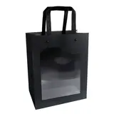 Sac kraft à fenêtre Delicatessen noir 18+8 x H 23 cm poignées plates – Paquet de 10