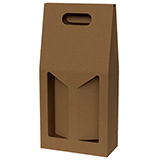 Coffret bouteille de vin avec poignée et fenêtre - 2 bouteilles - marron - 18 x 9 x 38 cm - Paquet de 20