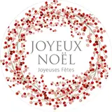 Étiquettes cadeaux adhésives rondes Joyeux Noël couronne fleur rouge/rose ø65 mm – Paquet de 200