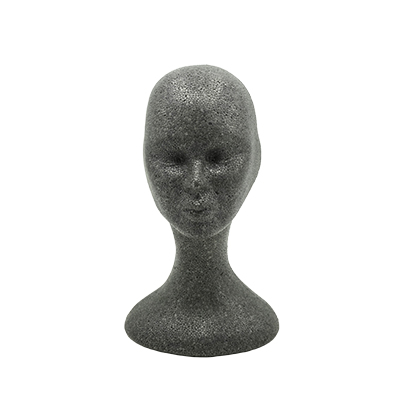 Tête de mannequin femme gris anthracite 54 cm polystyrène expansé