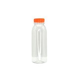 Bouteille ronde en plastique PET transparent avec bouchon orange 330 ml