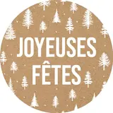 Étiquettes cadeaux adhésives rondes Joyeuses Fêtes sapins brun/blanc ø35 mm – Paquet de 500