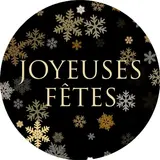 Étiquettes cadeaux adhésives rondes Joyeuses Fêtes flocons noir/or ø35 mm – Paquet de 500