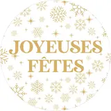 Étiquettes cadeaux adhésives rondes Joyeuses Fêtes flocons or/blanc ø65 mm – Paquet de 200