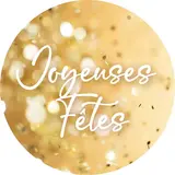 Étiquettes cadeaux adhésives rondes Joyeuses Fêtes paillettes or/blanc ø65 mm – Paquet de 200