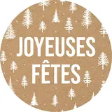 Étiquettes cadeaux adhésives Joyeuses Fêtes sapins brun / blanc ø 65 mm - Boîte de 200 