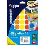 Gommettes rondes adhésives Ø 24mm - 5 couleurs assorties - Paquet de 280