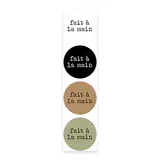 Étiquettes cadeaux adhésives rondes combi Fait à la main brun/noir/vert/blanc ø35 mm – Paquet de 500