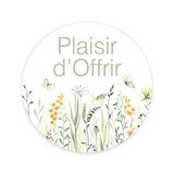 Étiquettes cadeaux adhésives rondes Plaisir d’Offrir fleurs séchées pastel vert ø65 mm – Paquet de 200