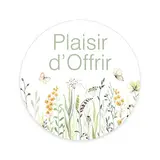 Étiquettes cadeaux adhésives rondes Plaisir d’Offrir fleurs séchées pastel vert ø65 mm – Paquet de 200