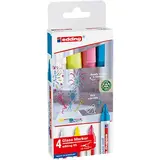 4 Marqueurs pour verre Edding 95 assortis clairs – Blanc, jaune, rose, bleu clair – Pointe 1,5–3 mm
