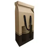 Sac pop-up 2 bouteilles brun/noir à fenêtre poignées papier 19+9,5x38,5 cm – Paquet de 10