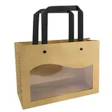 Sac kraft boutique brun à fenêtre et poignées noires – L 26 x P 11 x H 21,5 cm – Paquet de 10
