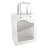 Sac kraft blanc à fenêtre, poignées blanches – L 18 x P 8,5 x H 23 cm – Paquet de 10