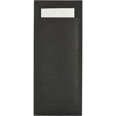 Pochette à couverts noire + serviette blanche 20 x 8,5 cm – Lot de 500
