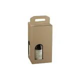 Boîtes pour 4 bouteilles de vin à fenêtre poignée kraft brun 18x18x34cm - Paquet de 20