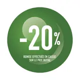 Sticker Soldes “-20%” Vert – Pastille adhésive ø25mm - Lot de 500
