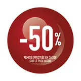 Sticker Soldes “-50%” Rouge – Pastille adhésive ø25mm - Lot de 500