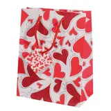 Sac cadeau papier pelliculé coeurs rouges 17,8 x 9,8 x 22,9 cm - Sac Saint Valentin - Lot de 20