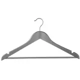 Cintre bois argent avec barre et encoches 44,5 cm - Cintre chemise - Cintre costume - Lot de 3