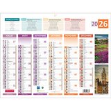 Calendrier 2026 4 saisons medium - 32 x 42 cm - 6 mois recto verso - 160 g/m² - recyclable - congés scolaires, fêtes, lunaisons, jours ouvrables - Origine France Garantie