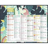 Calendrier exotique 2026  21x26,5 cm, 6 mois recto verso, recyclable, congés scolaires, fêtes, lunaisons