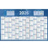 Calendrier mural 2026 13 mois sur 1 face - 43 x 65 cm - bleu - recyclable - congés scolaires, fêtes, lunaisons
