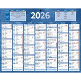 Calendrier mural annuel 2026 7 mois recto verso - 21 x 26,5 cm - bleu - recyclé - recyclable - congés scolaires, fêtes, lunaisons - Origine France Garantie