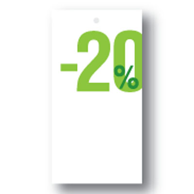 Étiquette à trou -20 % 50 × 95 mm vert / blanc - Etiquette soldes - Lot de 100 - Étiquettes Soldes