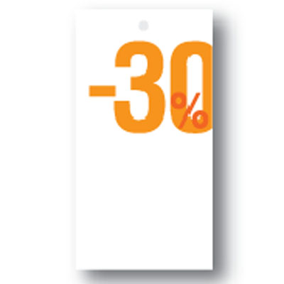 Étiquette à trou -30 % 50 × 95 mm orange / blanc - Etiquette soldes - Lot de 100 - Étiquettes Soldes