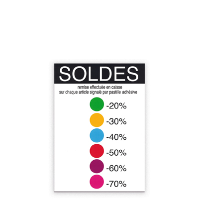 Affiche Soldes avec code couleurs 14,8 x 21 cm - Lot de 10 - Affiches Prix et Pourcentages